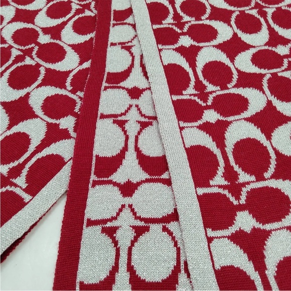 Coach 1941 Red & Silver Monogram C Knit Scarf EUC - Picture 2 of 7
